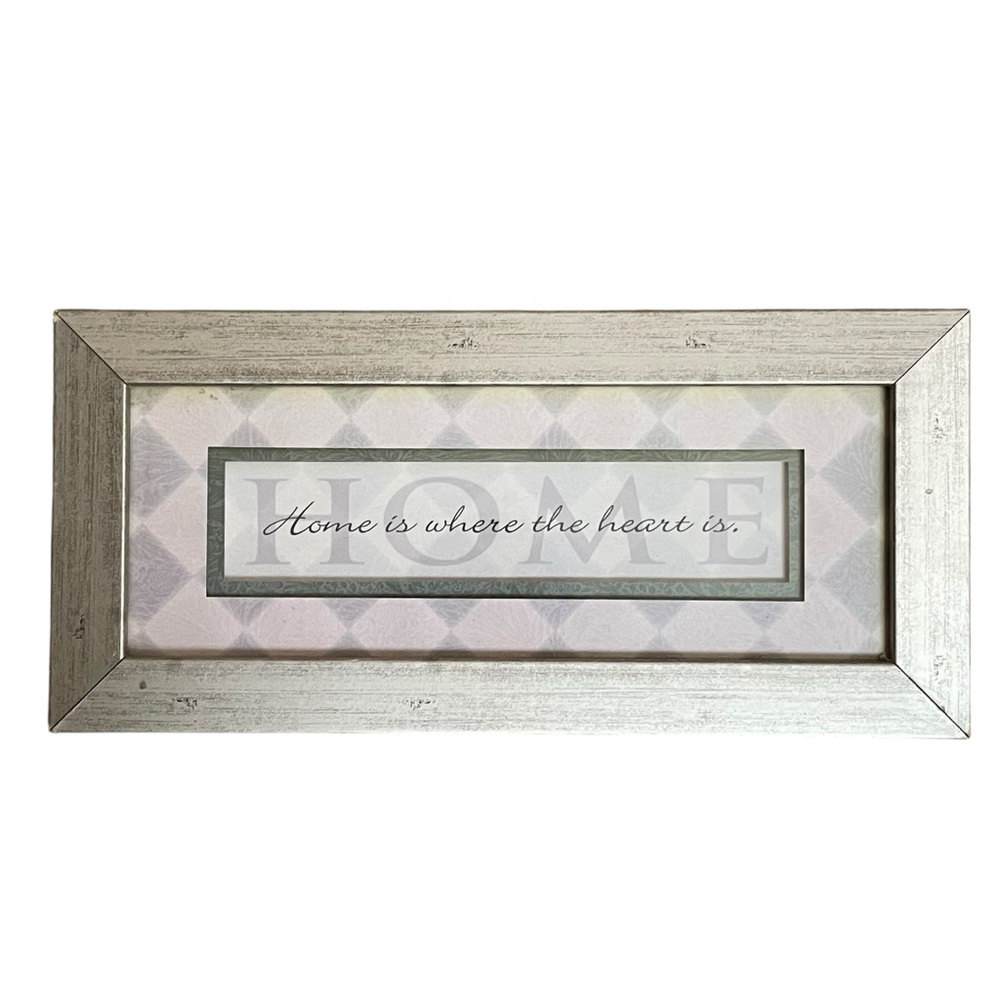 ‘Home is where the heart is’ Framed Art Silver Wooden Frame 15”x7”